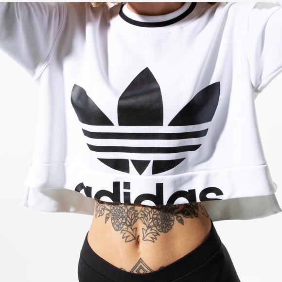 Adidas Originals Trefoil Crop Top Sweat Shirt NWT - Picture 2 of 7
